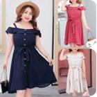 Cold Shoulder Buttoned A-line Dress