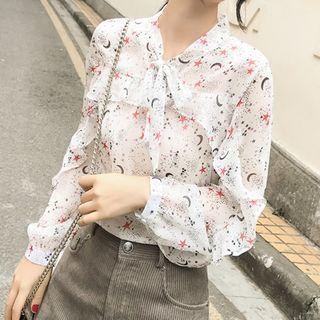 Moon Tie-neck Chiffon Blouse