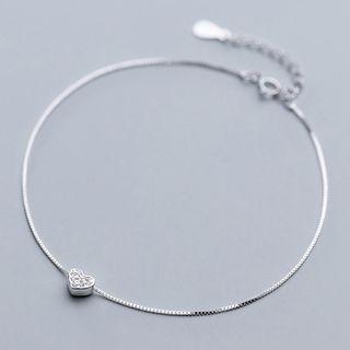 925 Sterling Silver Rhinestone Heart Anklet S925 Silver - As Shown In Figure - One Size