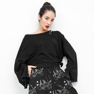 Slit Long-sleeve T-shirt Black - One Size