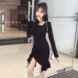 Ruffle Hem Drawstring Long-sleeve Mini Dress