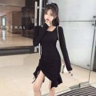 Ruffle Hem Drawstring Long-sleeve Mini Dress