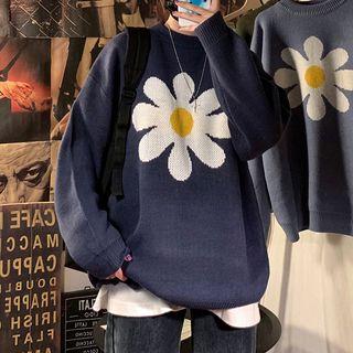 Flower Accent Round Neck Sweater