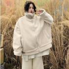 Stand Collar Faux Shearling Zip Jacket Off-white - One Size