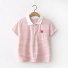Strawberry Embroidered Striped Short-sleeve Polo Shirt