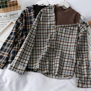 Mock Two-piece Loose-fit Checker Shirt