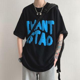 Lettering Print Oversized Short Sleeve T-shirt