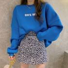 Lettering Sweatshirt / Leopard Print Mini Fitted Skirt