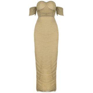 Off-shoulder Shirred Sheath Evening Gown