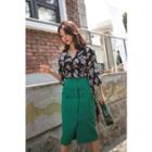 Pocket-detail Slit-front Midi Skirt