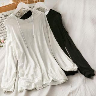 Loose-fit Off-shoulder Hooded Light Top