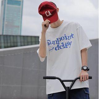 Short Sleeve Planet & Lettering Print T-shirt