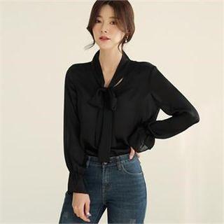 Tall Size Tie-neck Sheer Blouse