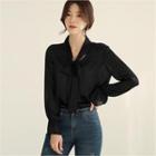 Tall Size Tie-neck Sheer Blouse