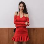 Halter Godet-hem Bodycon Dress Red - One Size