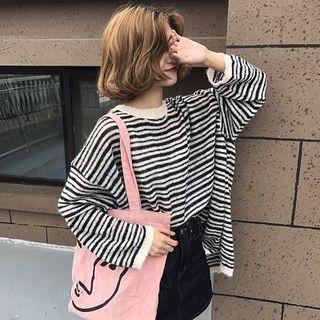 Color-block Striped Long-sleeve Top As Shown In Figure - One Size