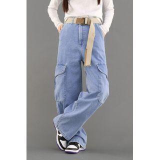 Cargo Washed Wide-leg Jeans