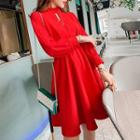 Long-sleeve Keyhole Front A-line Dress