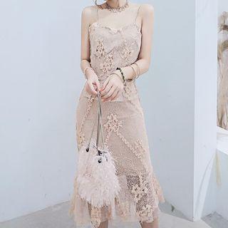 Spaghetti Strap Floral Midi Sheath Dress