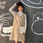Set: Sleeveless Buttoned Dress + Striped T-shirt