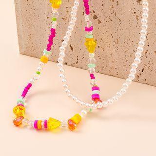 Set Of 2: Faux Pearl / Resin Bead Necklace Set Of 2 - White - One Size