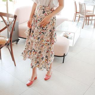 Floral Print Layered Skirt With Suspenders