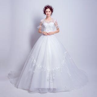 Short-sleeve Lace Ball Gown Wedding Dress