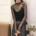 Mock Neck Mesh Long Sleeve Top