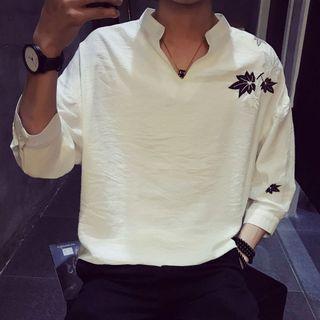 Leaf Embroidered 3/4-sleeve Shirt