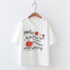 Short-sleeve V-neck Lettering Pumpkin Print T-shirt