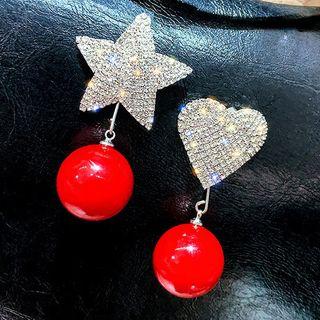 Non-matching Rhinestone Star & Heart Dangle Earring
