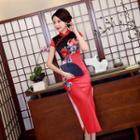 Traditional Chinese Cap-sleeve Floral Midi Dress