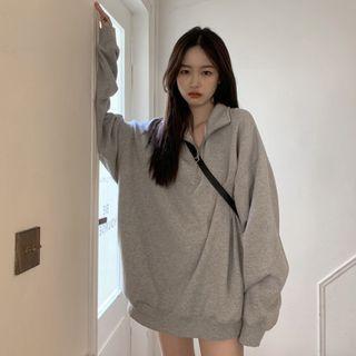 Half-zip Drop-shoulder Sweatshirt Gray - One Size