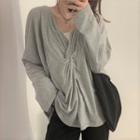 Set: Long-sleeve Crinkled T-shirt + Tank Top Gray - One Size