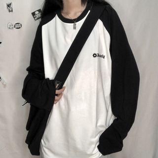 Long-sleeve Letter Embroidered Raglan T-shirt