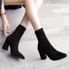 Elastic Fabric Block Heel Mid-calf Boots
