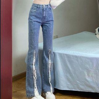 Lace Panel High Waist Bootcut Jeans