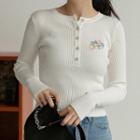 Embroidered Ribbed Long-sleeve Top