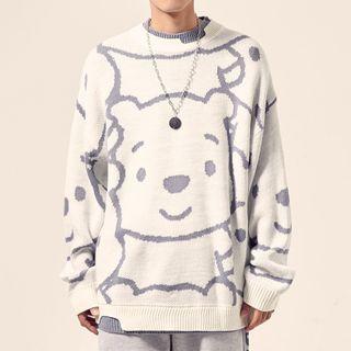 Mock Two-piece Bear Print Sweater