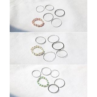 Bead & Slim Stacking Ring Set (6 Pcs)