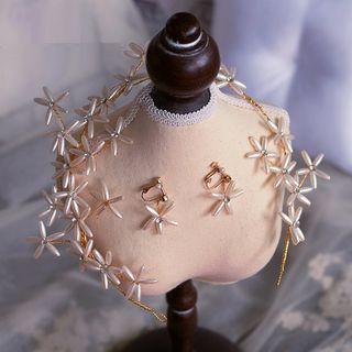 Bridal Faux Pearl Choker / Headband / Clip-on Drop Earring / Set