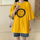 3/4-sleeve Smiley Face T-shirt