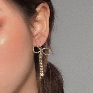 Bow Rhinestone Earring Gold - 1361a#