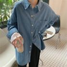 Striped Collared Sweater Vest / Denim Shirt