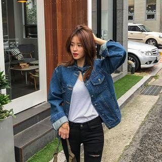 Bow-neck Buttoned Denim Jacket