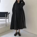 Long-sleeve Striped Loose Fit Denim Dress Black - One Size