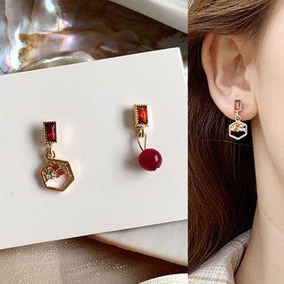 Non-matching Rhinestone & Bead Dangle Earring 1 Pair - As Shown In Figure - One Size