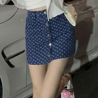 Heart Print A-line Denim Skirt
