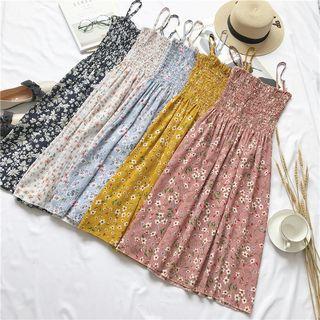 Shirred Floral Spaghetti Strap Dress