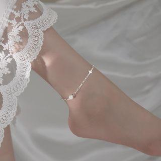 Faux Pearl Sterling Silver Anklet Silver - One Size